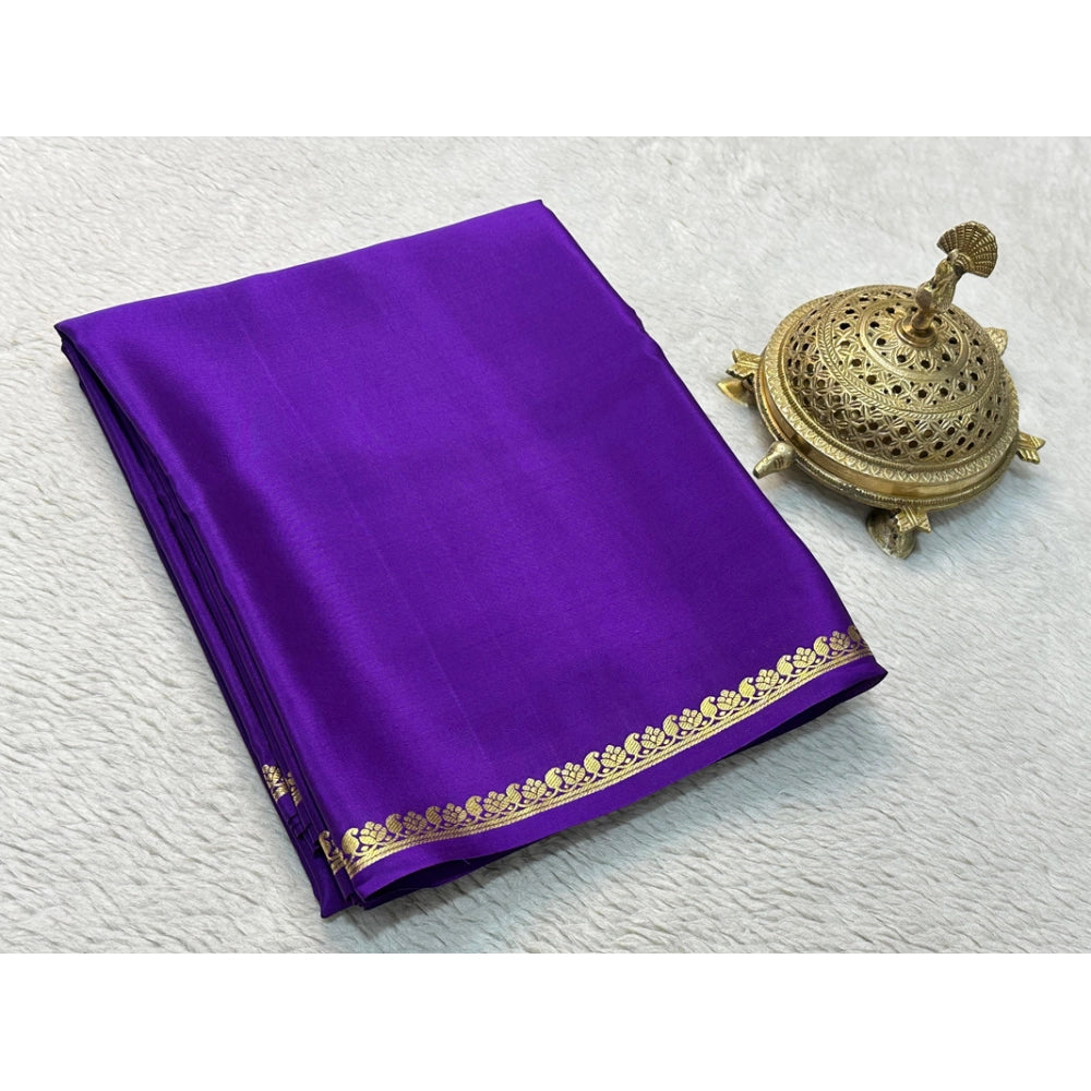 Vaystra Crepe Chit Pallu Solid Saree With Unstitched Blouse 5.5Mtr – Purple