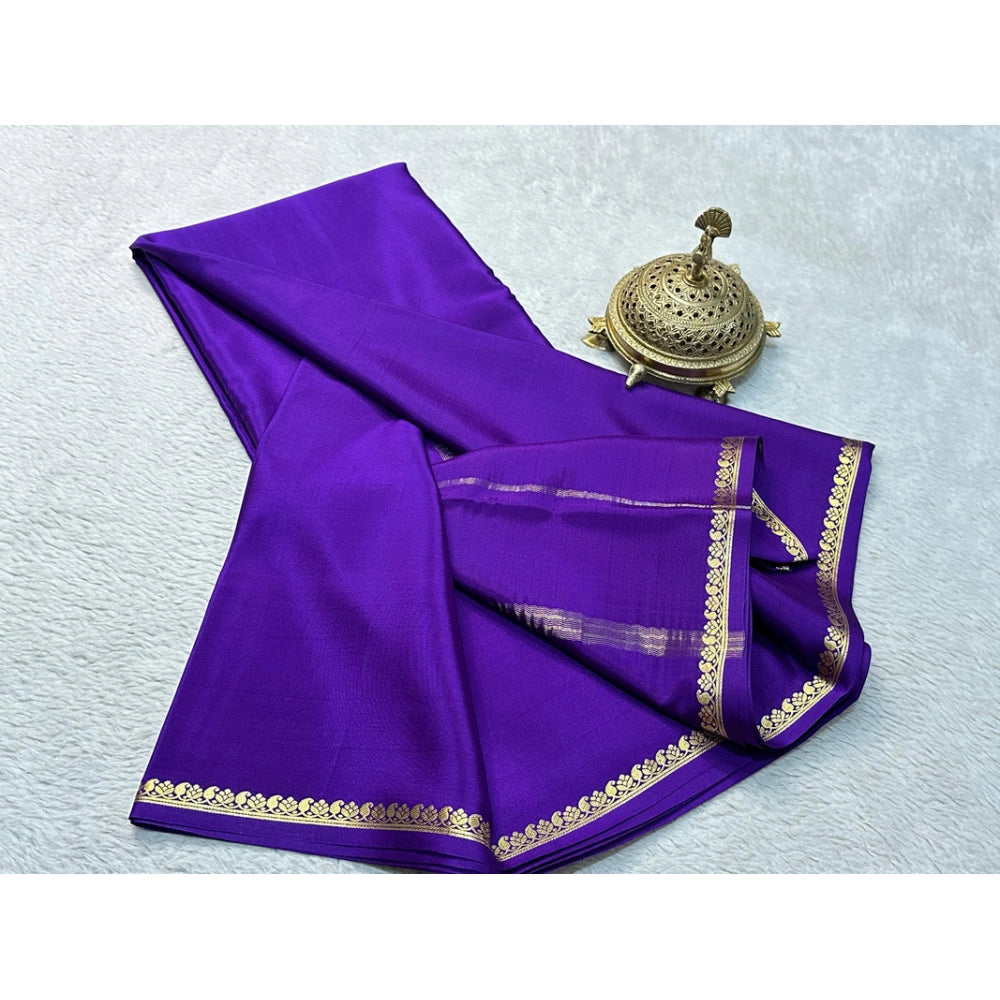 Vaystra Crepe Chit Pallu Solid Saree With Unstitched Blouse 5.5Mtr – Purple