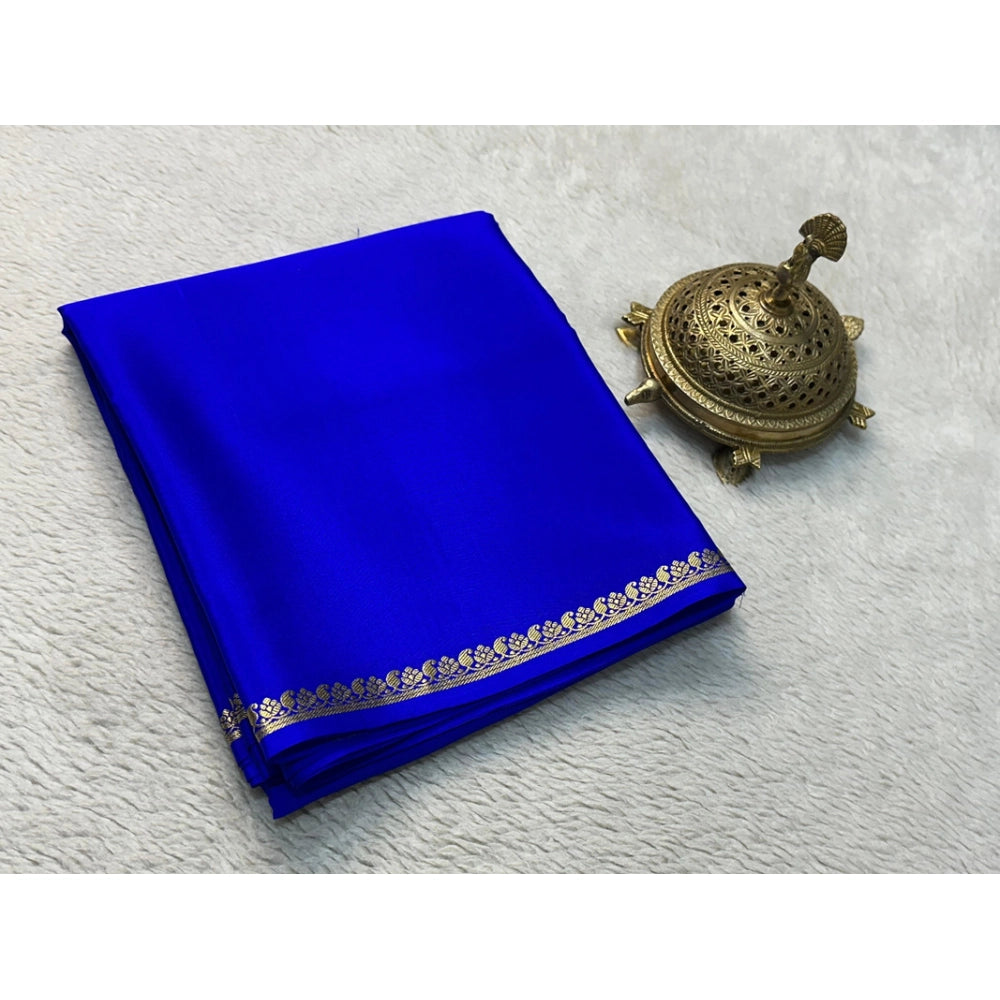 Vaystra Crepe Chit Pallu Solid Saree With Unstitched Blouse 5.5Mtr – Blue