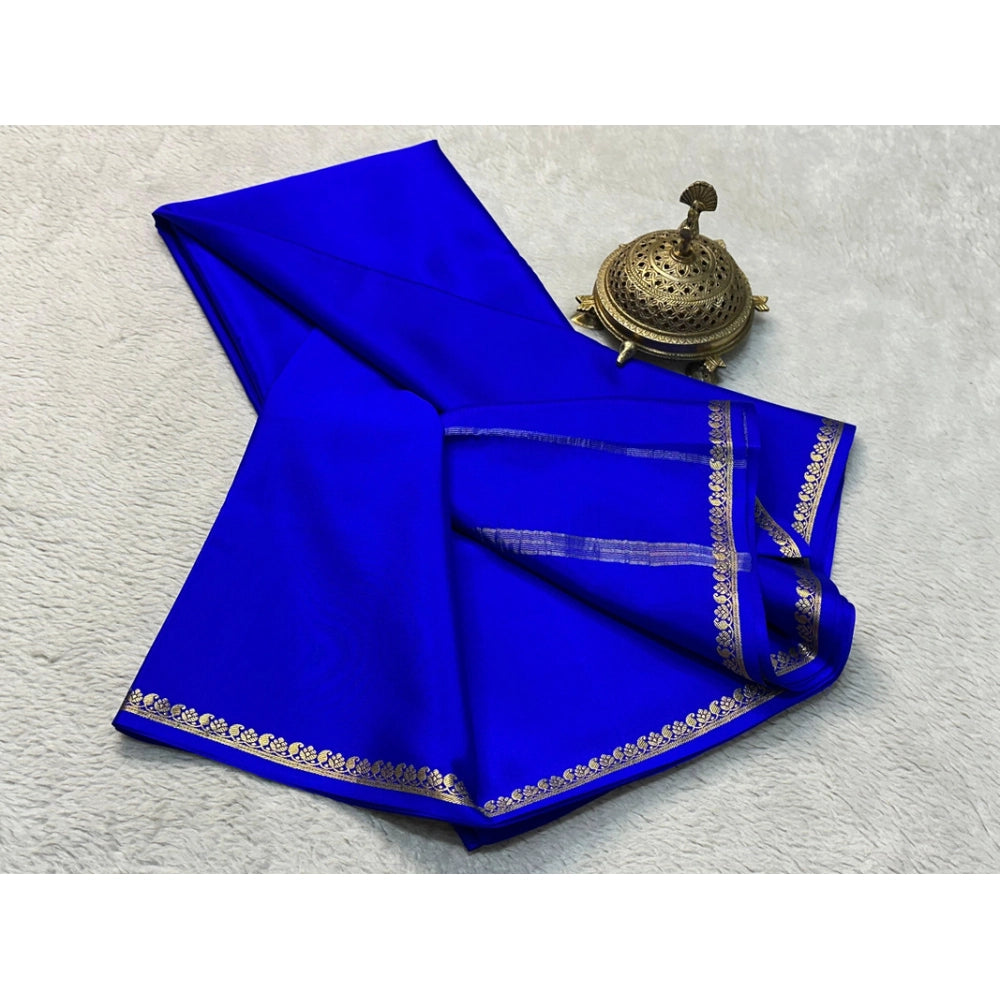 Vaystra Crepe Chit Pallu Solid Saree With Unstitched Blouse 5.5Mtr – Blue
