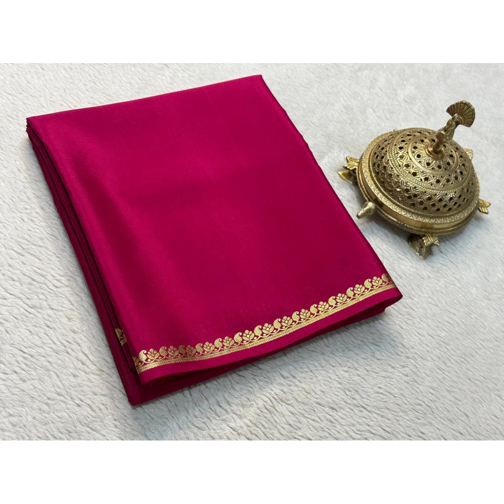 Vaystra Crepe Chit Pallu Solid Saree With Unstitched Blouse 5.5Mtr – Pink