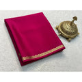Vaystra Crepe Chit Pallu Solid Saree With Unstitched Blouse 5.5Mtr – Pink