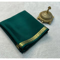 Vaystra Crepe Chit Pallu Solid Saree With Unstitched Blouse 5.5Mtr – Green