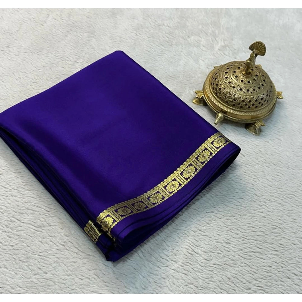 Vaystra Crepe Chit Pallu Solid Saree With Unstitched Blouse 5.5Mtr – Dark Purple