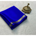 Vaystra Crepe Chit Pallu Solid Saree With Unstitched Blouse 5.5Mtr – Blue