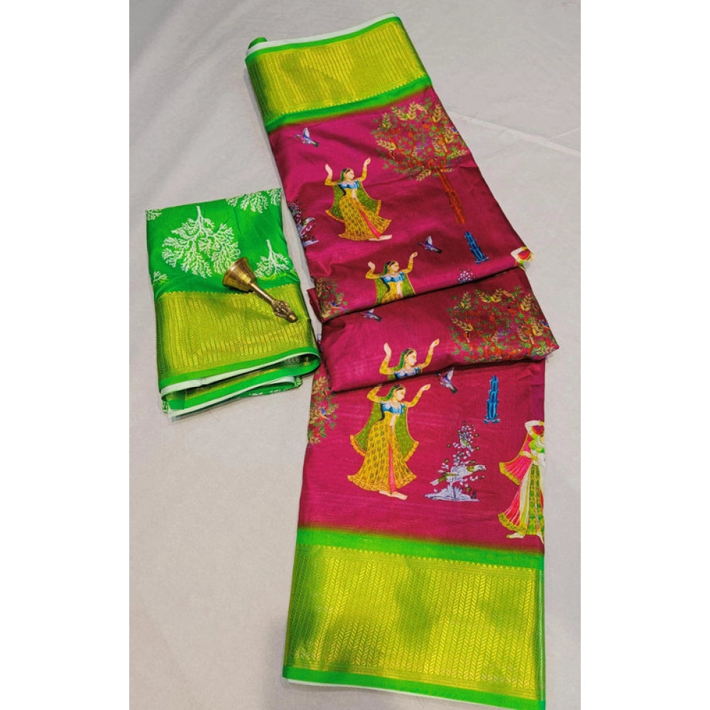 Vaystra Digital Dolla Silk Printed Saree With Unstitched Blouse 5.5Mtr – Pink