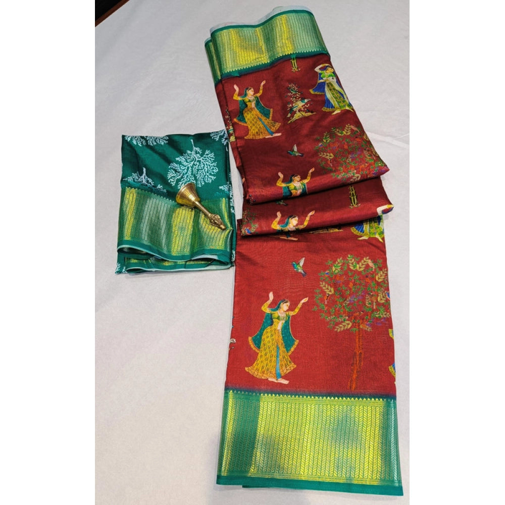 Vaystra Digital Dolla Silk Printed Saree With Unstitched Blouse 5.5Mtr – Brown