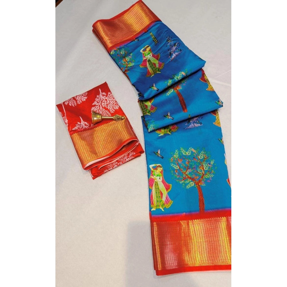 Vaystra Digital Dolla Silk Printed Saree With Unstitched Blouse 5.5Mtr – Sky Blue