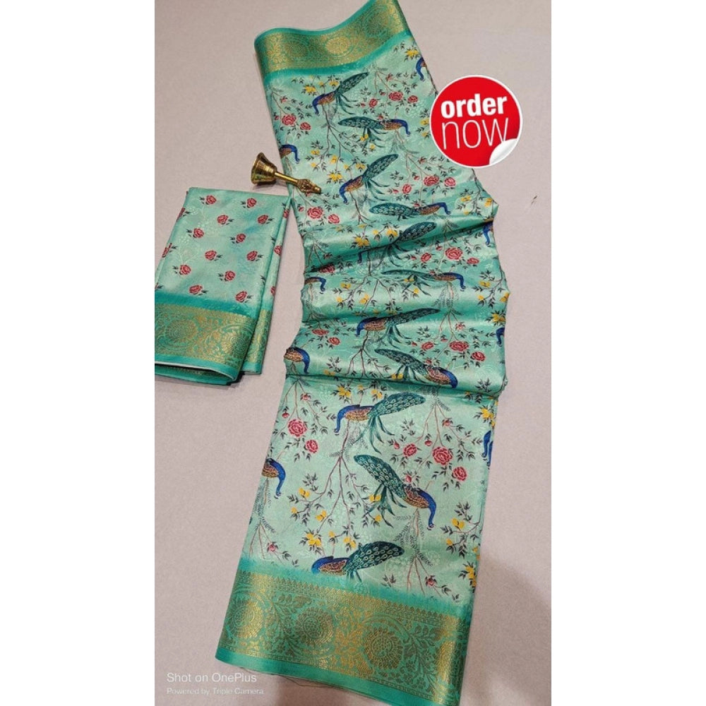Vaystra Digital Dolla Silk Printed Saree With Unstitched Blouse 5.5Mtr – Pista Green
