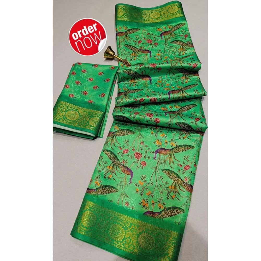Vaystra Digital Dolla Silk Printed Saree With Unstitched Blouse 5.5Mtr – Green