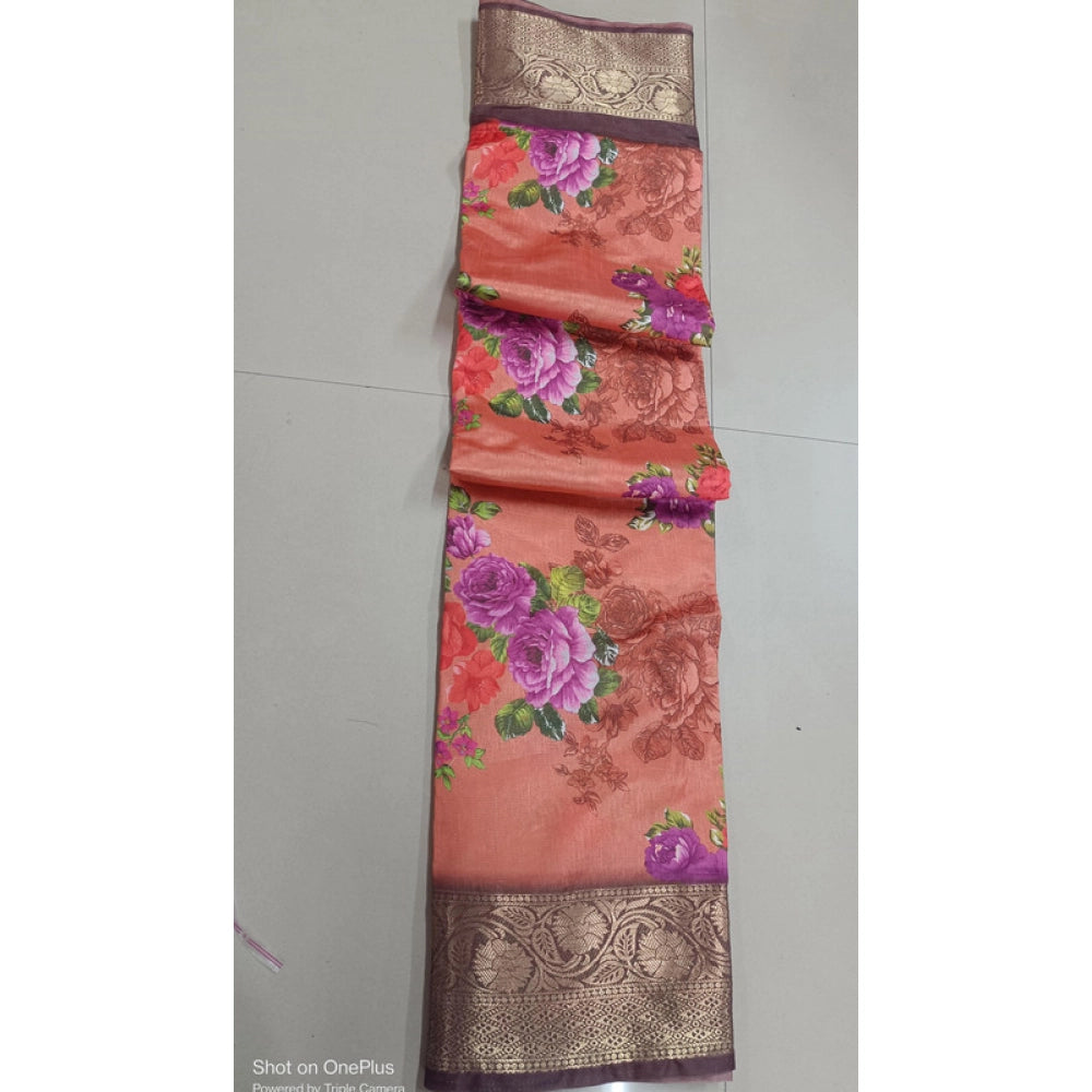 Vaystra Digital Dolla Silk Printed Saree With Unstitched Blouse 5.5Mtr – Orange