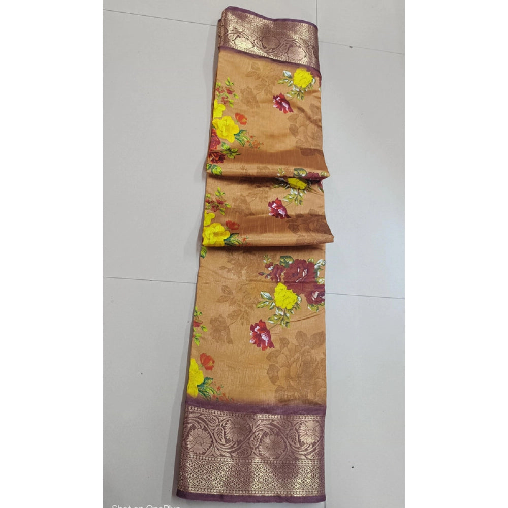Vaystra Digital Dolla Silk Printed Saree With Unstitched Blouse 5.5Mtr – Mustard
