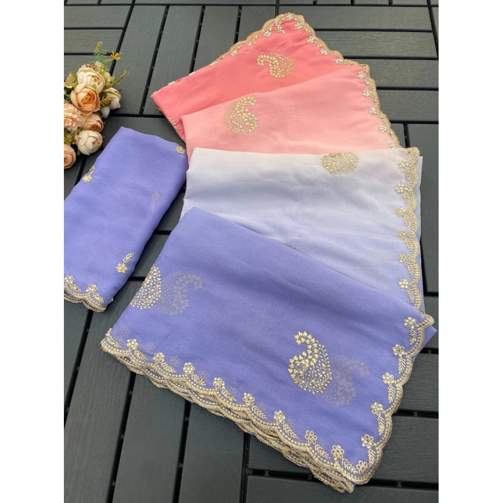 Vaystra Digital Printed Geogette Saree With Unstitched Blouse – Purple, Material: Geogette