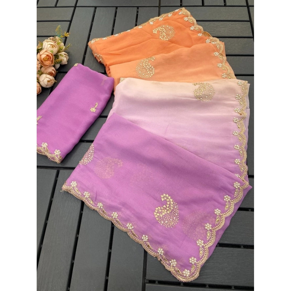Vaystra Digital Printed Geogette Saree With Unstitched Blouse – Wine, Material: Geogette