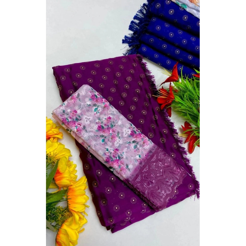 Vaystra Printed Brasso Saree With Unstitched Blouse – Magenta, Material: Brasso