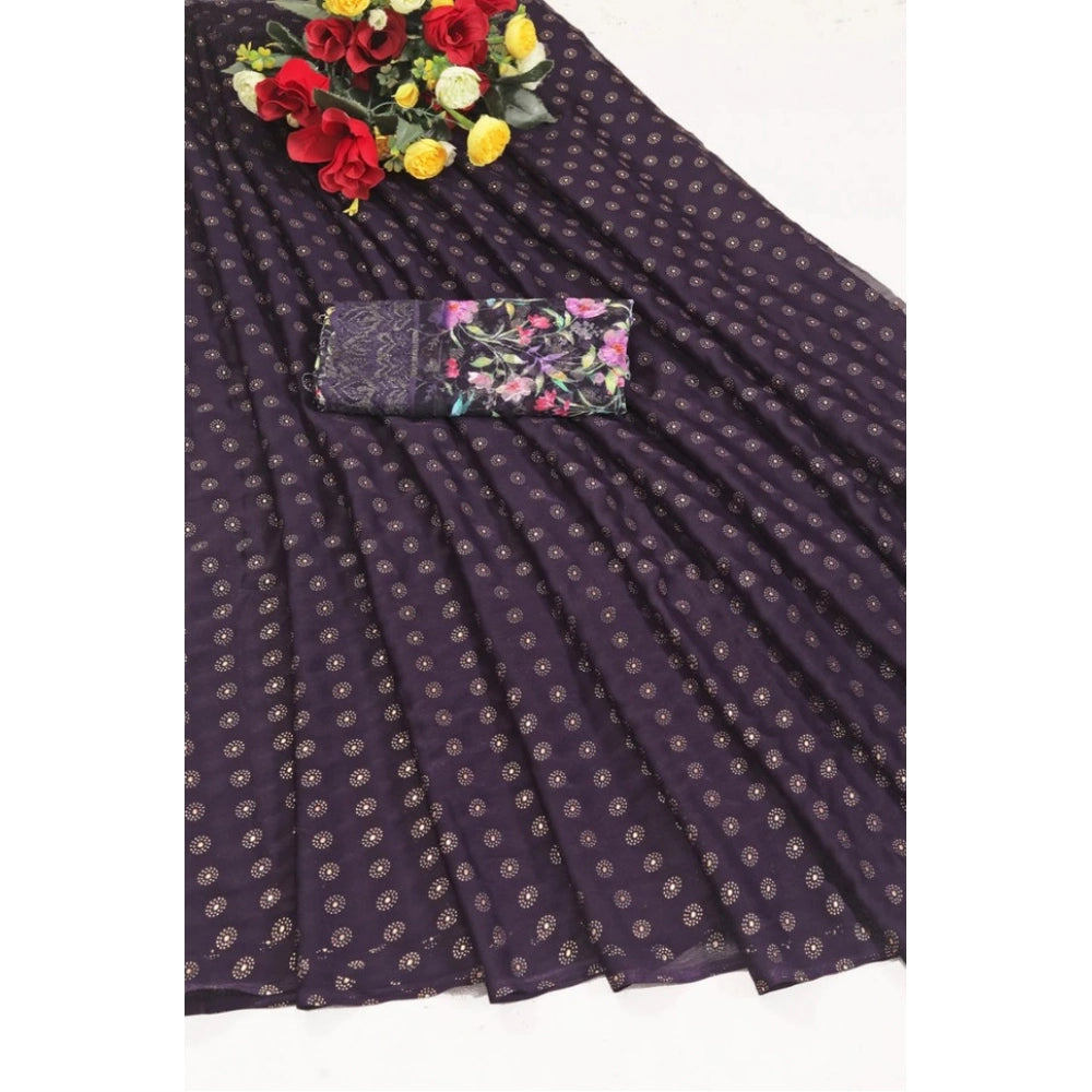 Vaystra Printed Brasso Saree With Unstitched Blouse – Magenta, Material: Brasso