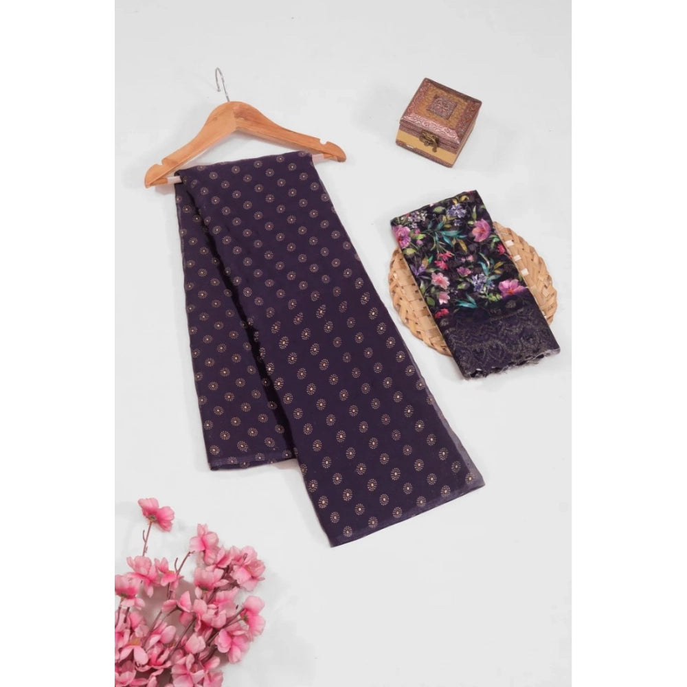 Vaystra Printed Brasso Saree With Unstitched Blouse – Magenta, Material: Brasso