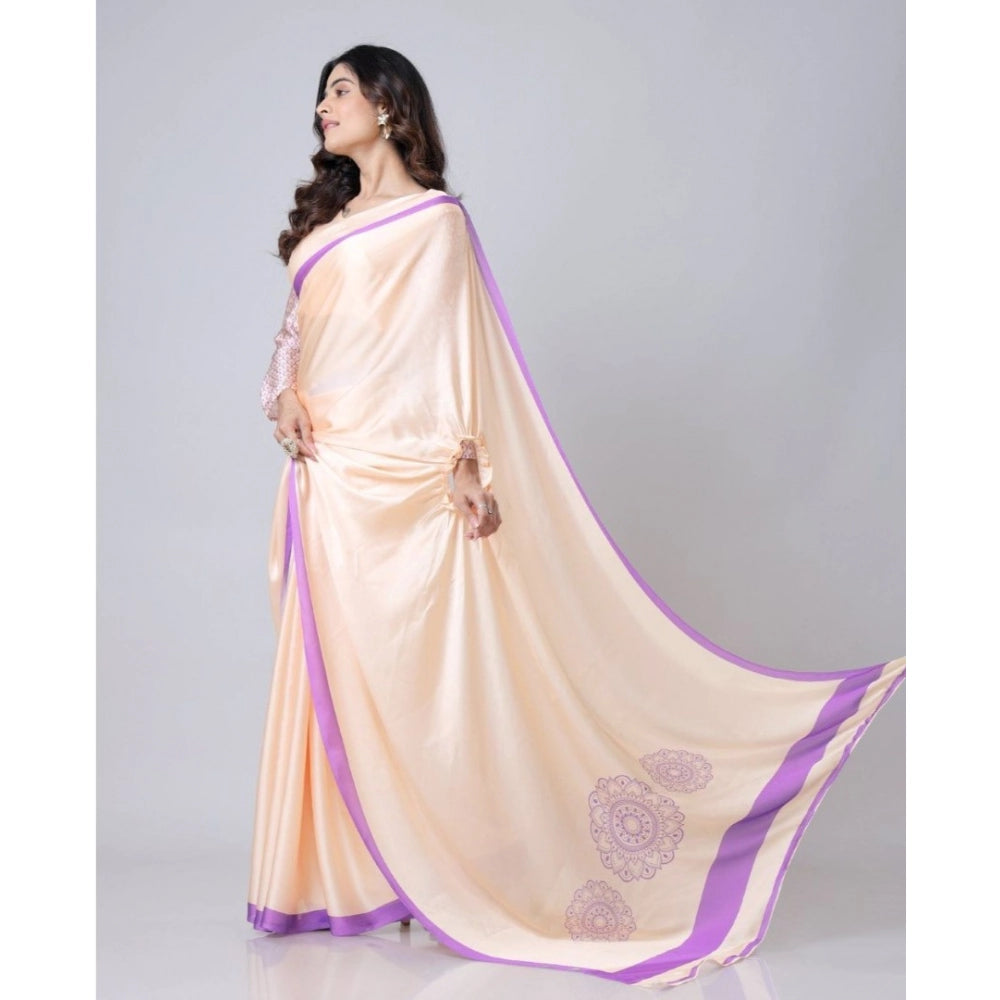 Vaystra Soft Crepe Silk Printed Ready To Wear Saree With Unstitched Blouse 5.5Mtr – Beige