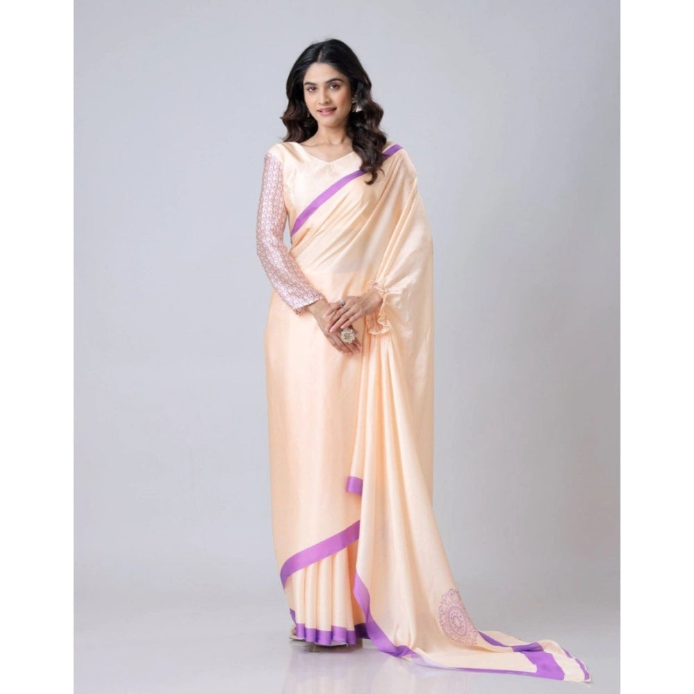 Vaystra Soft Crepe Silk Printed Ready To Wear Saree With Unstitched Blouse 5.5Mtr – Beige