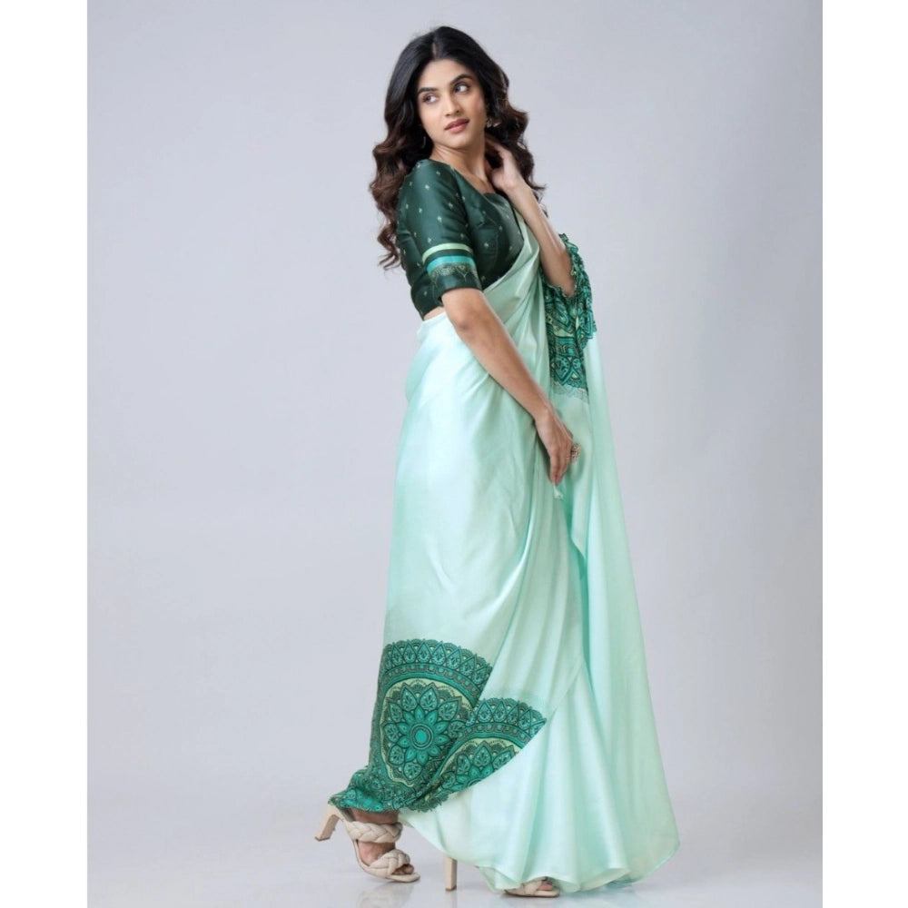 Vaystra Soft Crepe Silk Printed Ready To Wear Saree With Unstitched Blouse 5.5Mtr – Green