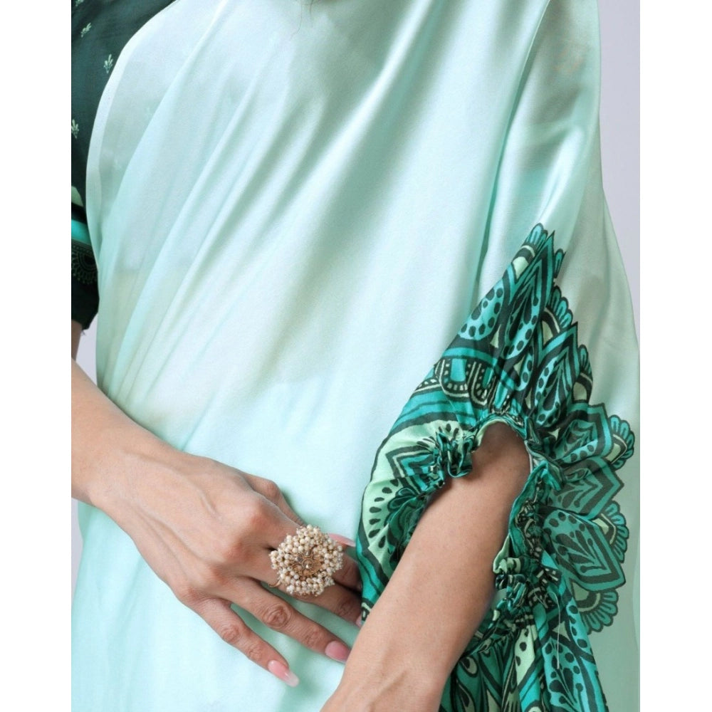 Vaystra Soft Crepe Silk Printed Ready To Wear Saree With Unstitched Blouse 5.5Mtr – Green