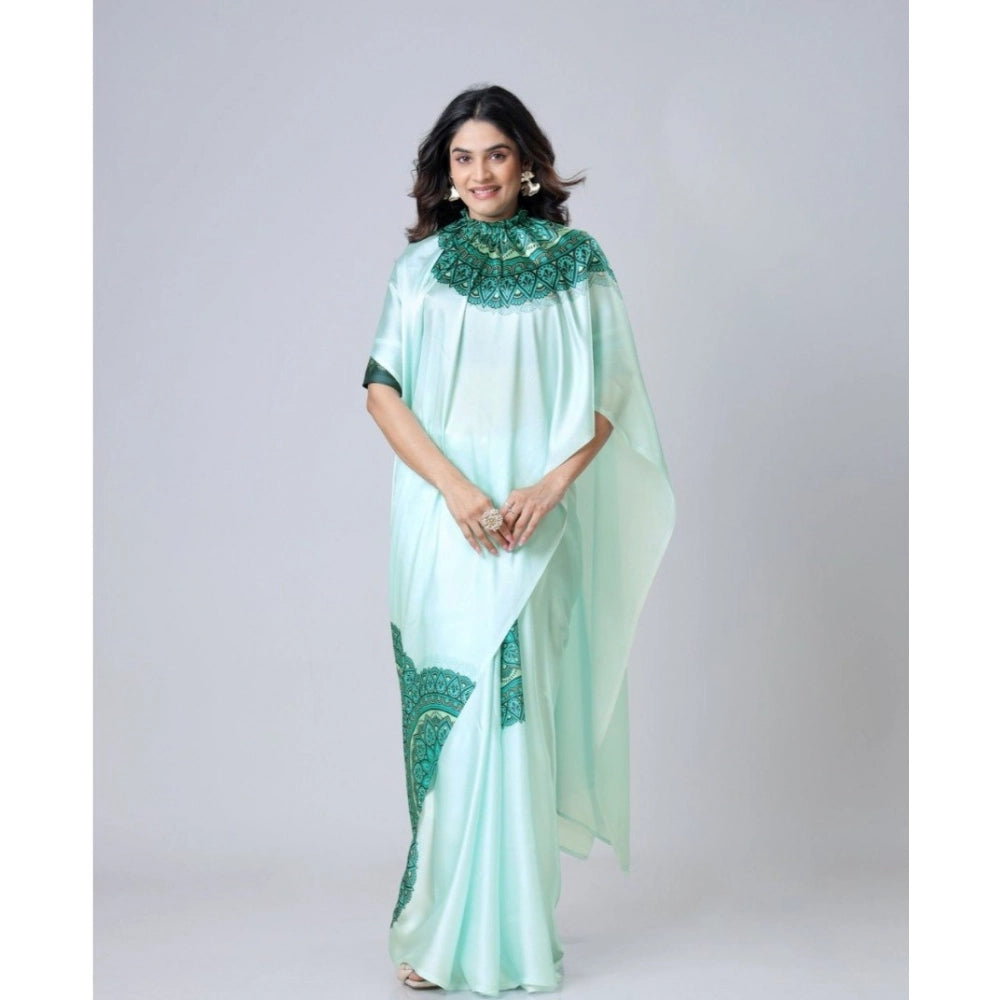 Vaystra Soft Crepe Silk Printed Ready To Wear Saree With Unstitched Blouse 5.5Mtr – Green