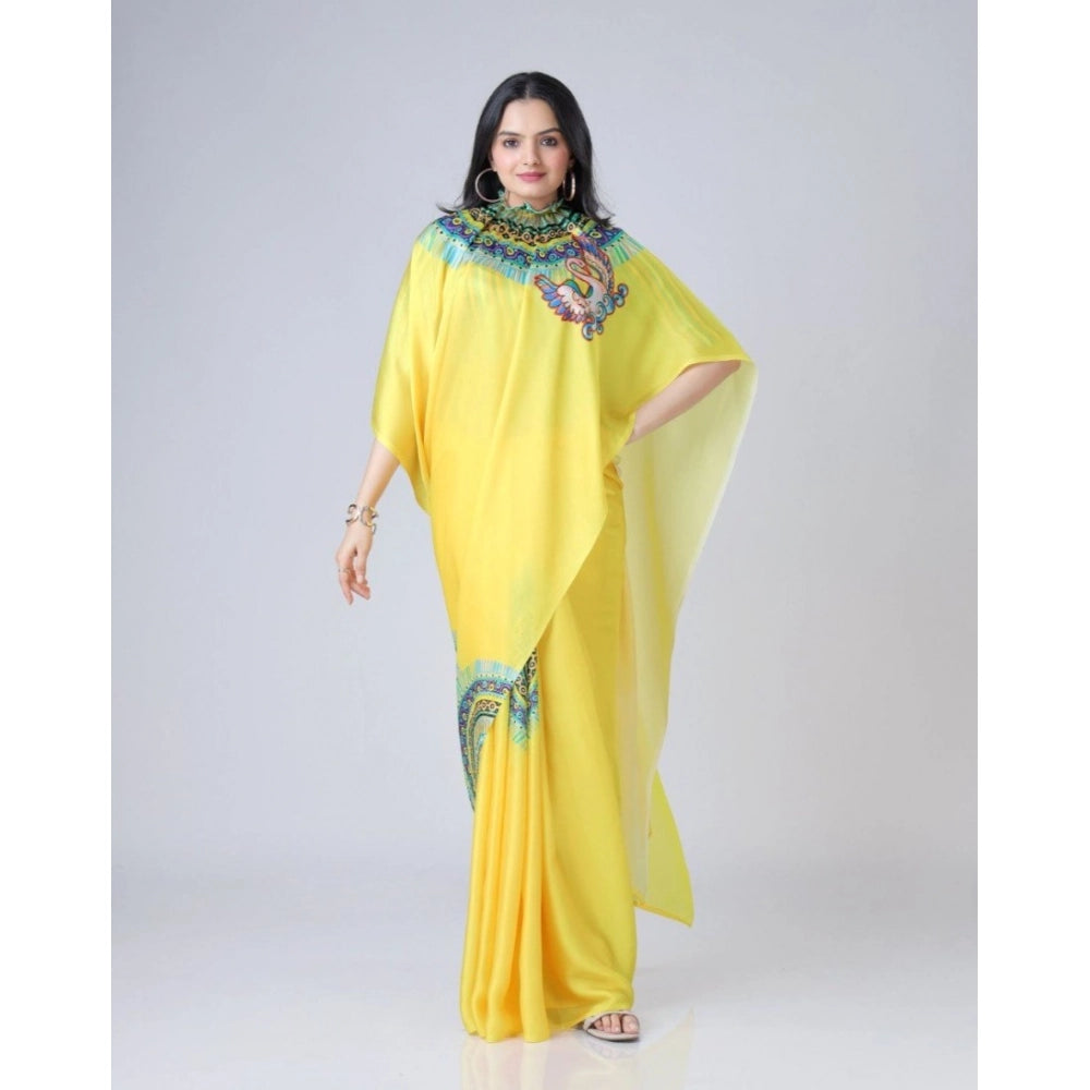 Vaystra Soft Crepe Silk Printed Ready To Wear Saree With Unstitched Blouse 5.5Mtr – Yellow