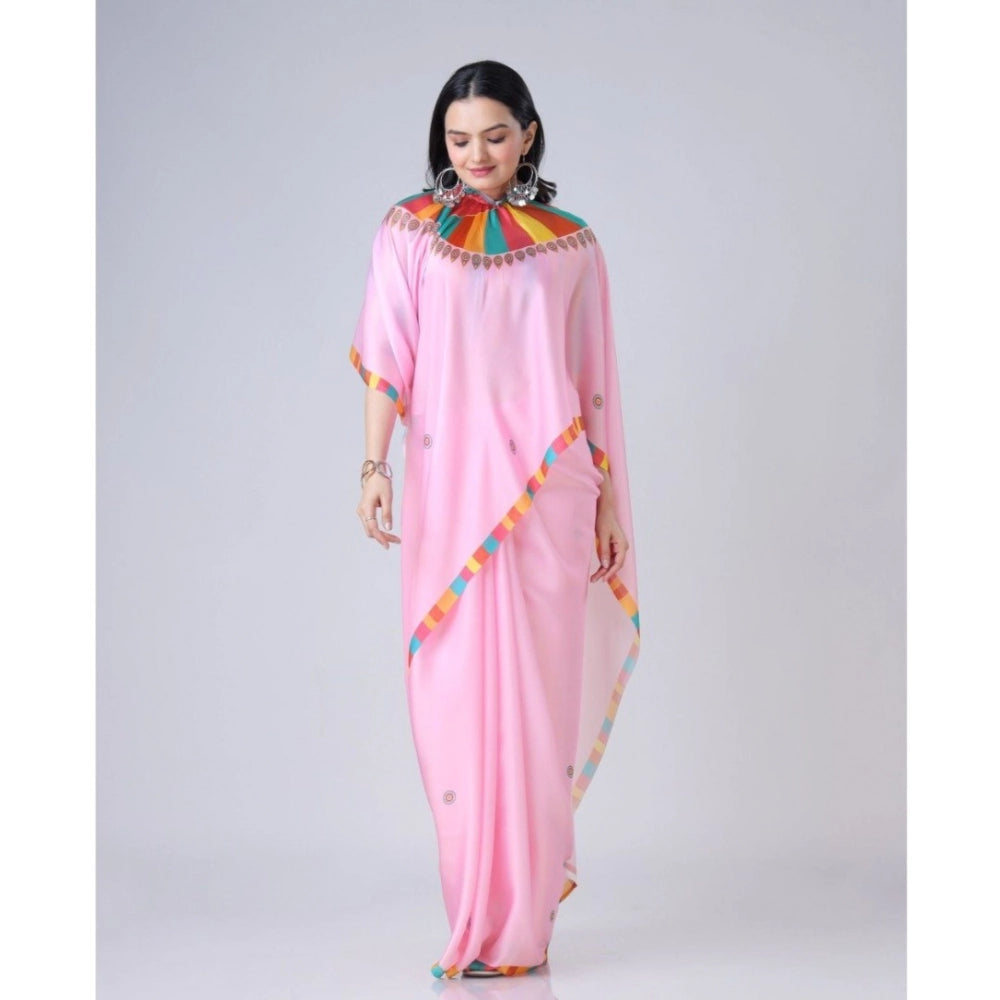 Vaystra Soft Crepe Silk Printed Ready To Wear Saree With Unstitched Blouse 5.5Mtr – Pink