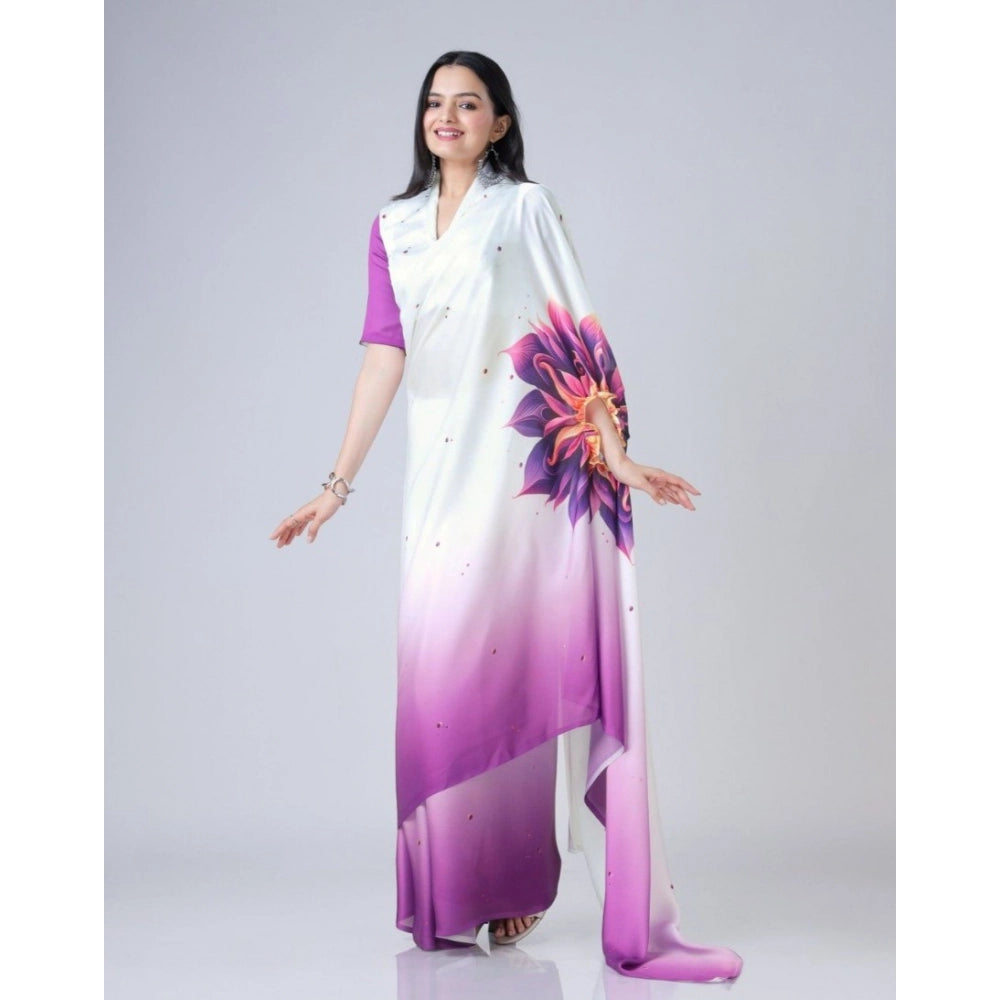 Vaystra Soft Crepe Silk Printed Ready To Wear Saree With Unstitched Blouse 5.5Mtr – Purple