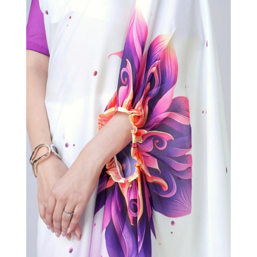 Vaystra Soft Crepe Silk Printed Ready To Wear Saree With Unstitched Blouse 5.5Mtr – Purple
