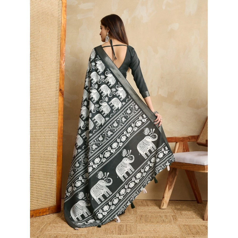 Vaystra Silk Blend Printed Saree With Unstitched Blouse 5.5Mtr – Green
