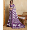 Vaystra Silk Blend Printed Saree With Unstitched Blouse 5.5Mtr – Purple