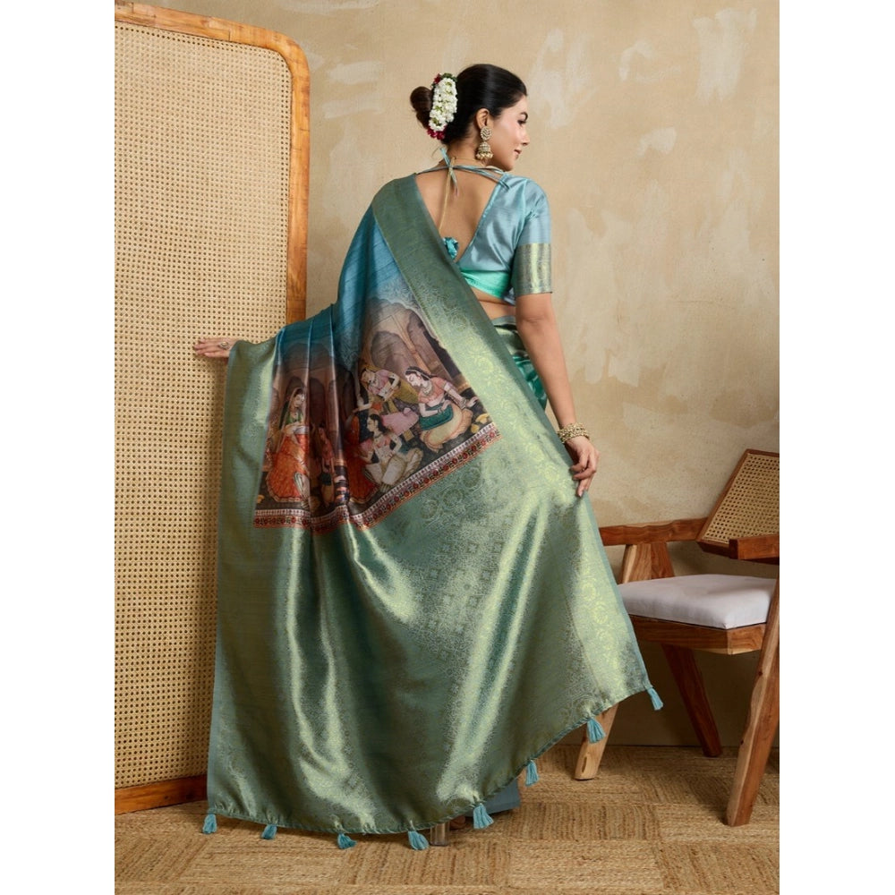 Vaystra Silk Printed Saree With Unstitched Blouse 5.5Mtr – Blue
