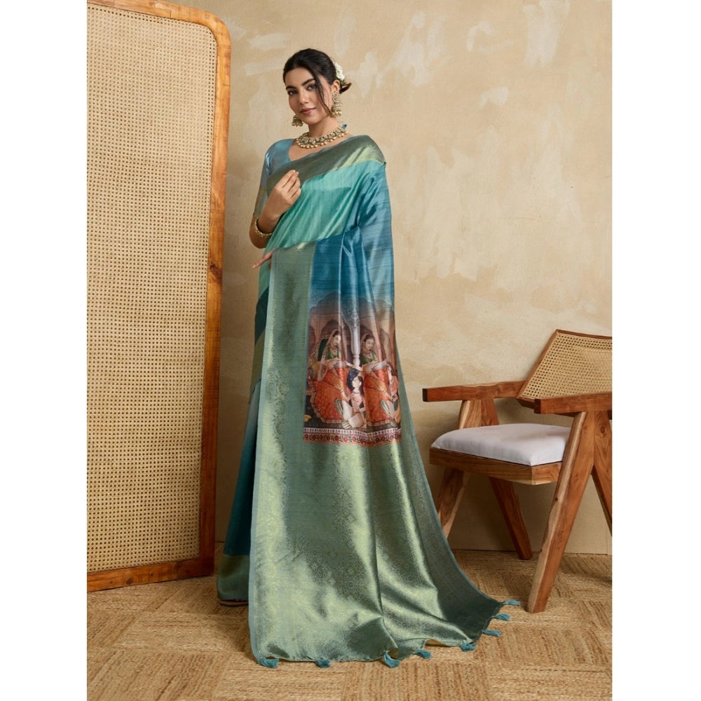 Vaystra Silk Printed Saree With Unstitched Blouse 5.5Mtr – Blue