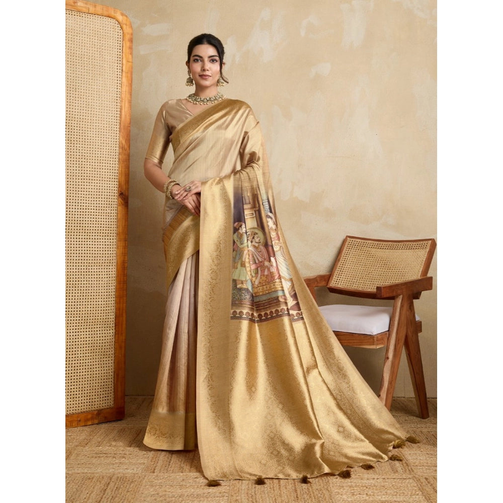 Vaystra Silk Printed Saree With Unstitched Blouse 5.5Mtr – Gold