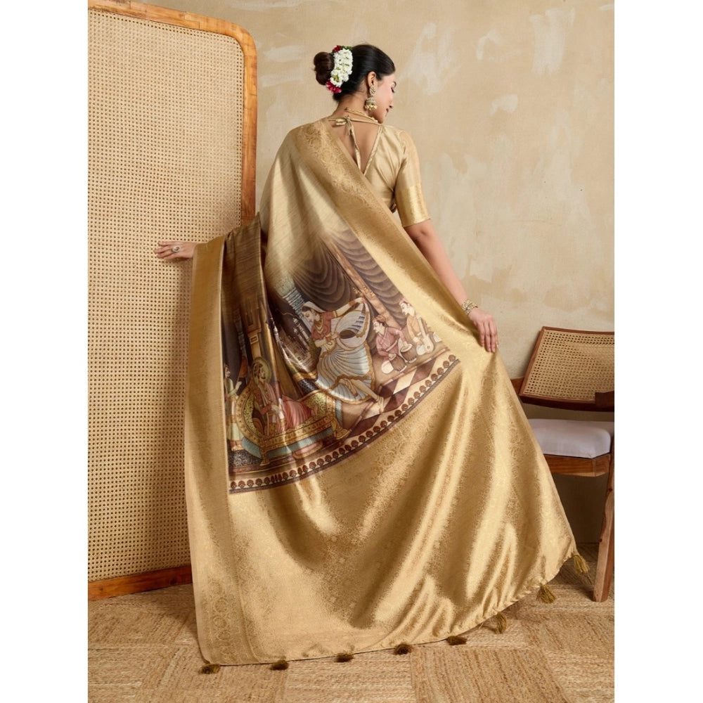 Vaystra Silk Printed Saree With Unstitched Blouse 5.5Mtr – Gold