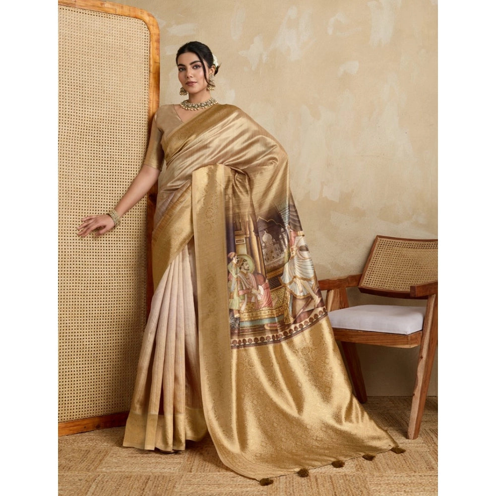 Vaystra Silk Printed Saree With Unstitched Blouse 5.5Mtr – Gold