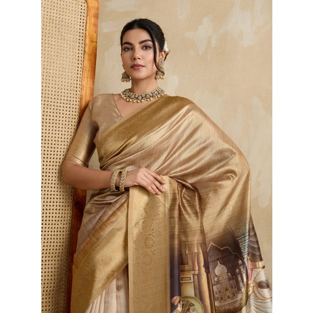Vaystra Silk Printed Saree With Unstitched Blouse 5.5Mtr – Gold