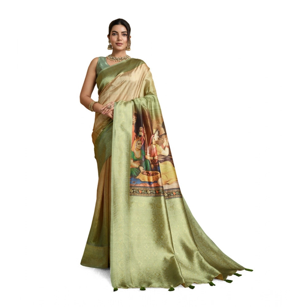 Vaystra Silk Printed Saree With Unstitched Blouse 5.5Mtr – Mehendi