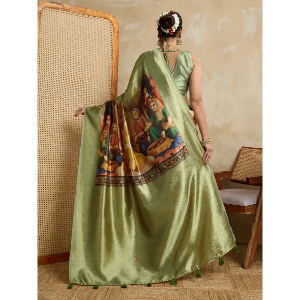 Vaystra Silk Printed Saree With Unstitched Blouse 5.5Mtr – Mehendi