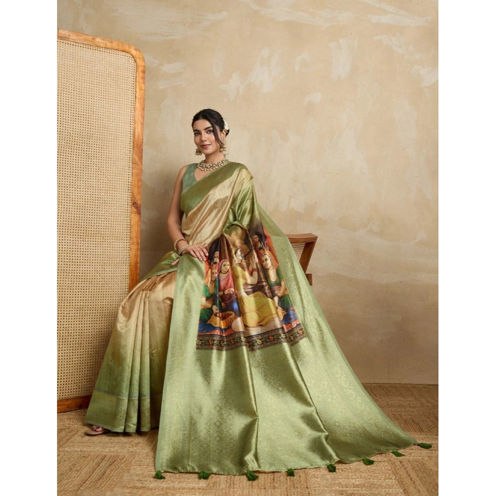 Vaystra Silk Printed Saree With Unstitched Blouse 5.5Mtr – Mehendi
