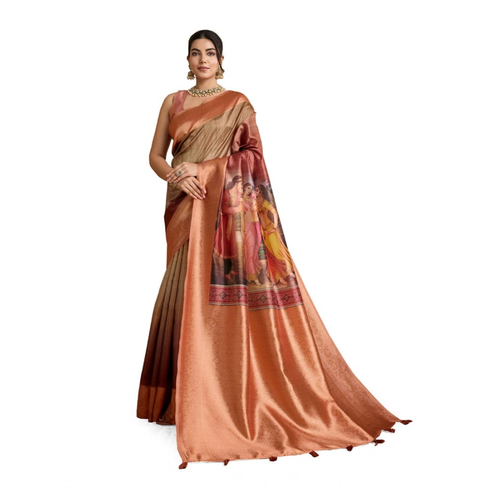 Vaystra Silk Printed Saree With Unstitched Blouse 5.5Mtr – Peach