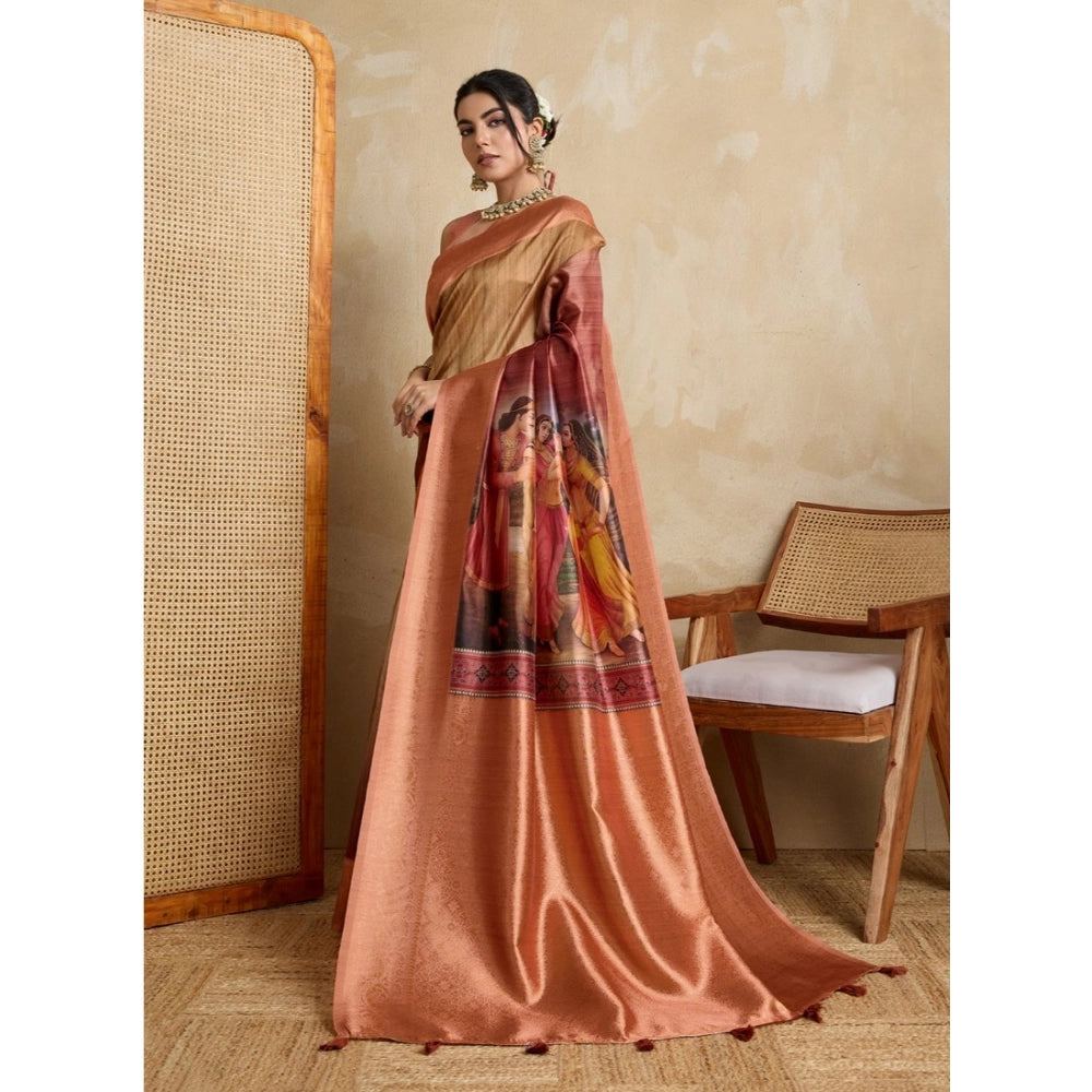 Vaystra Silk Printed Saree With Unstitched Blouse 5.5Mtr – Peach