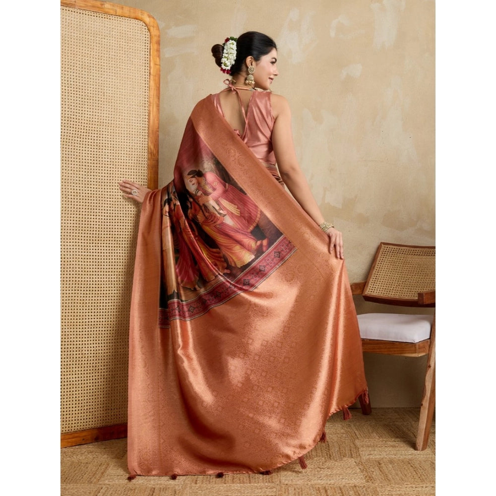 Vaystra Silk Printed Saree With Unstitched Blouse 5.5Mtr – Peach