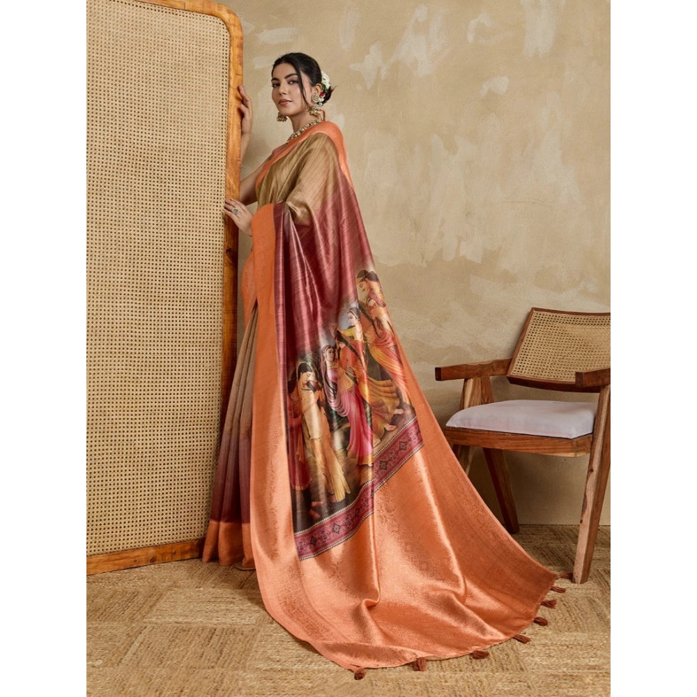 Vaystra Silk Printed Saree With Unstitched Blouse 5.5Mtr – Peach