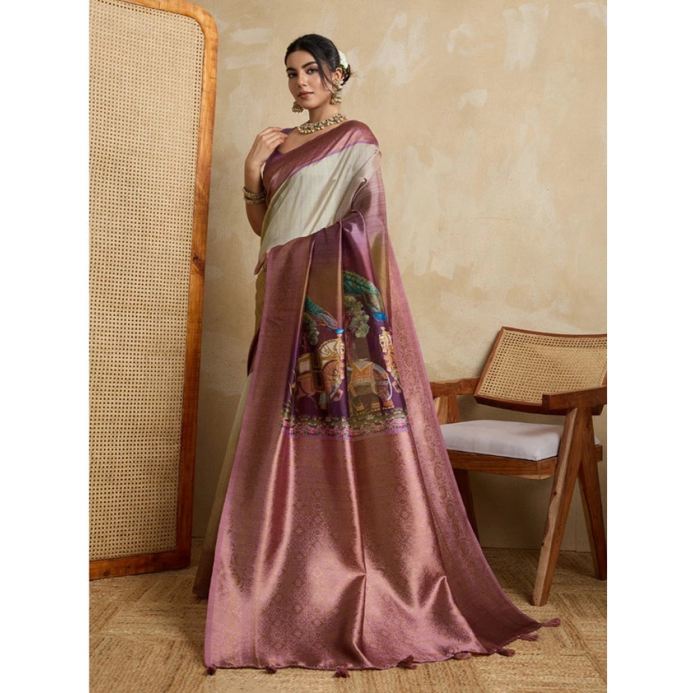 Vaystra Silk Printed Saree With Unstitched Blouse 5.5Mtr – Wine