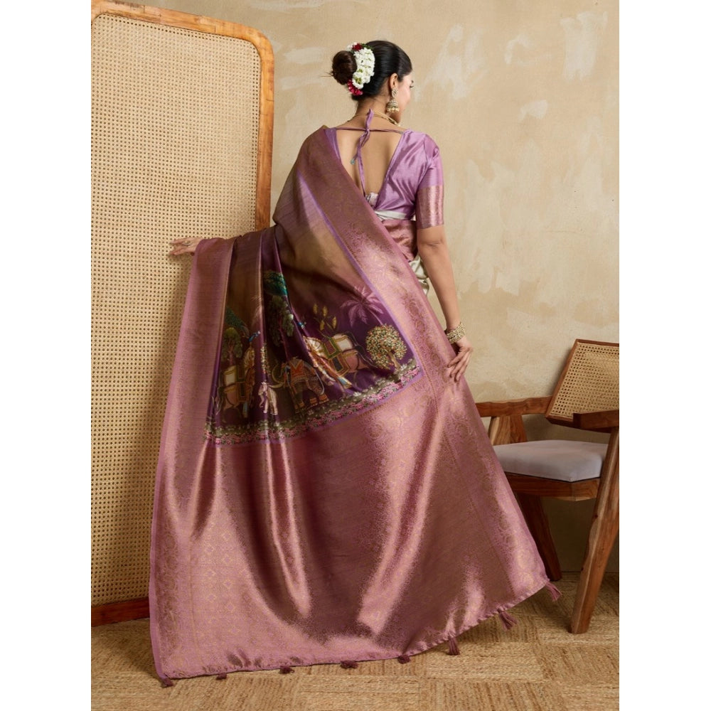Vaystra Silk Printed Saree With Unstitched Blouse 5.5Mtr – Wine