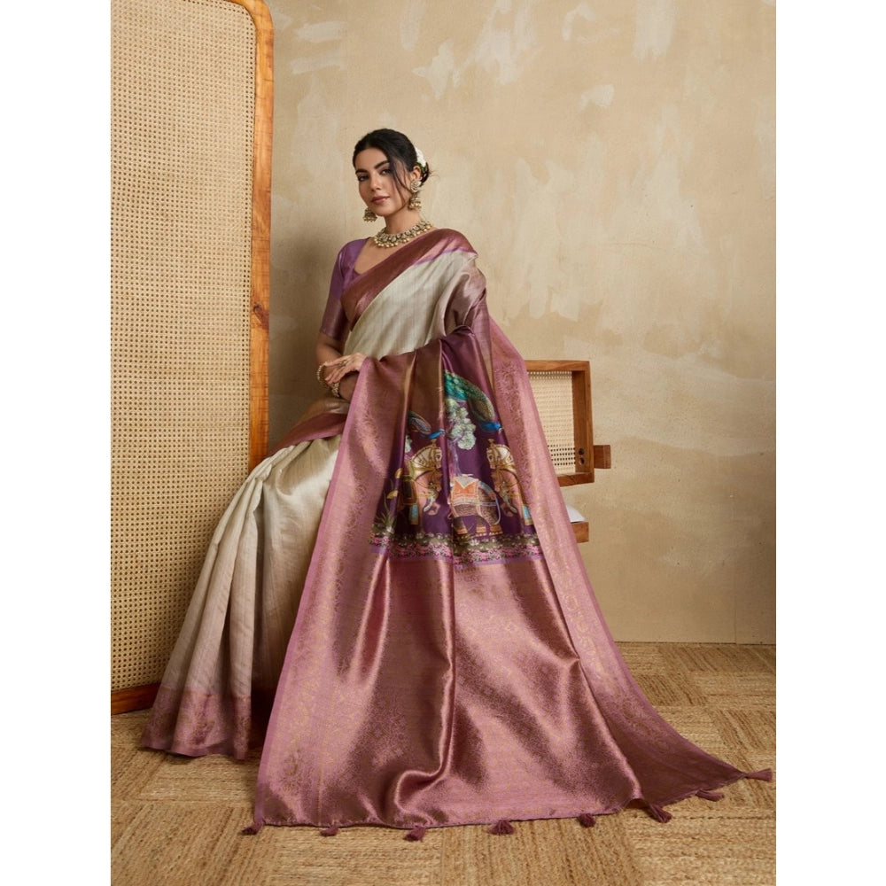 Vaystra Silk Printed Saree With Unstitched Blouse 5.5Mtr – Wine
