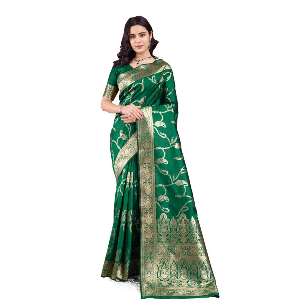 Vaystra Banarasi Silk Printed Saree With Unstitched Blouse 5.5Mtr – Green