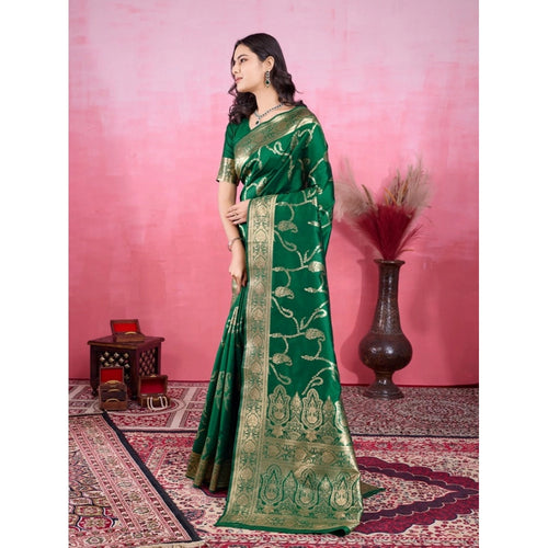 Vaystra Banarasi Silk Printed Saree With Unstitched Blouse 5.5Mtr – Green